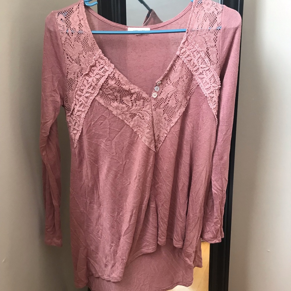 Dusty Rose Colored Lacey Boutique Henley Boho